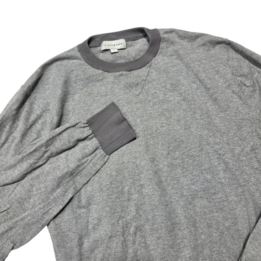J.Hilburn Sweater Mens S Gray Cotton‎ Cashmere Crew Neck Long Sleeve Pullover
